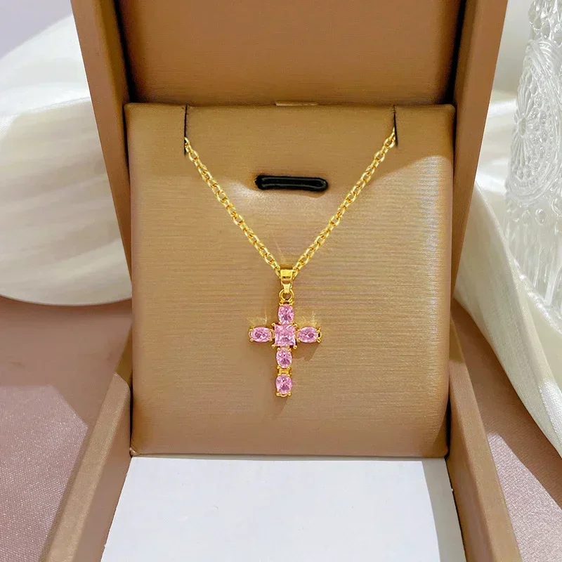 Collar cruzado de lujo para mujer, colgante de circonia cúbica blanco/negro/rosa, accesorios de boda para mujer, joyería de moda