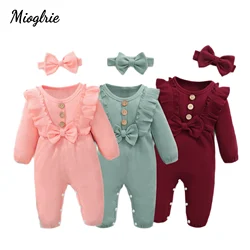 Newborn Baby Girl Romper Long Sleeve Knitted Bodysuit+Headband 2PCS Clothes Spring&Autumn Jumpsuit for Toddler Girl 0-18 Months