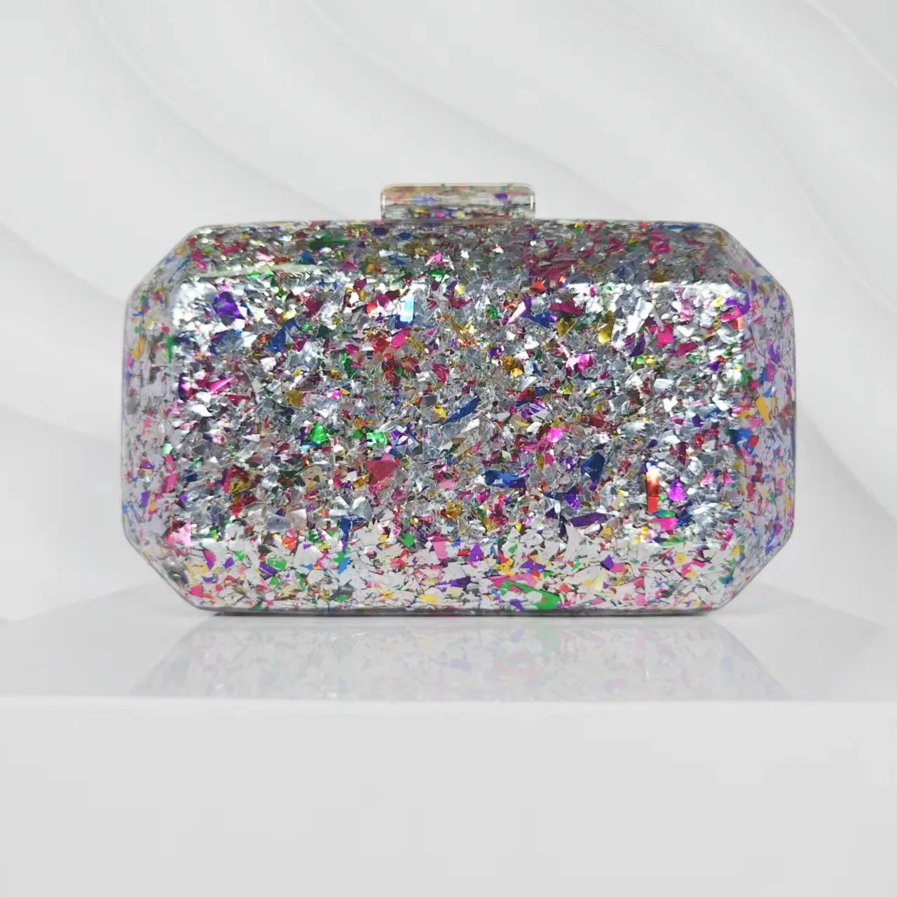 

Marble Sequin Fashionable Acrylic Small Square Evening Clutch Shoulder and Crossbody Ladies Bag for Beach and Dinner Party