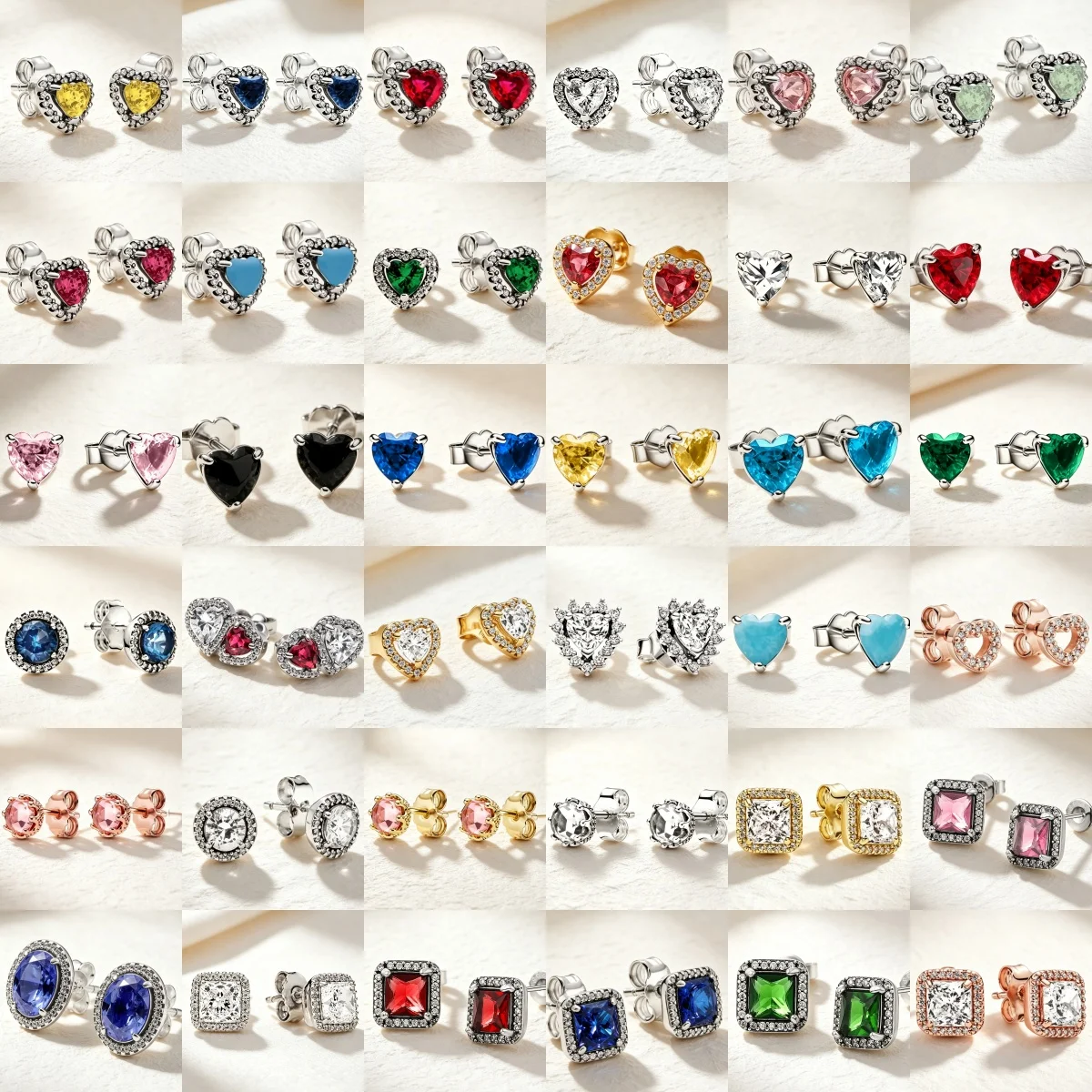 

925 Sterling Silver Zircon Stud Earrings for Women Dragon Heart Square Teardrop Flower Hoop Fashion Jewelry Daily Party Gift
