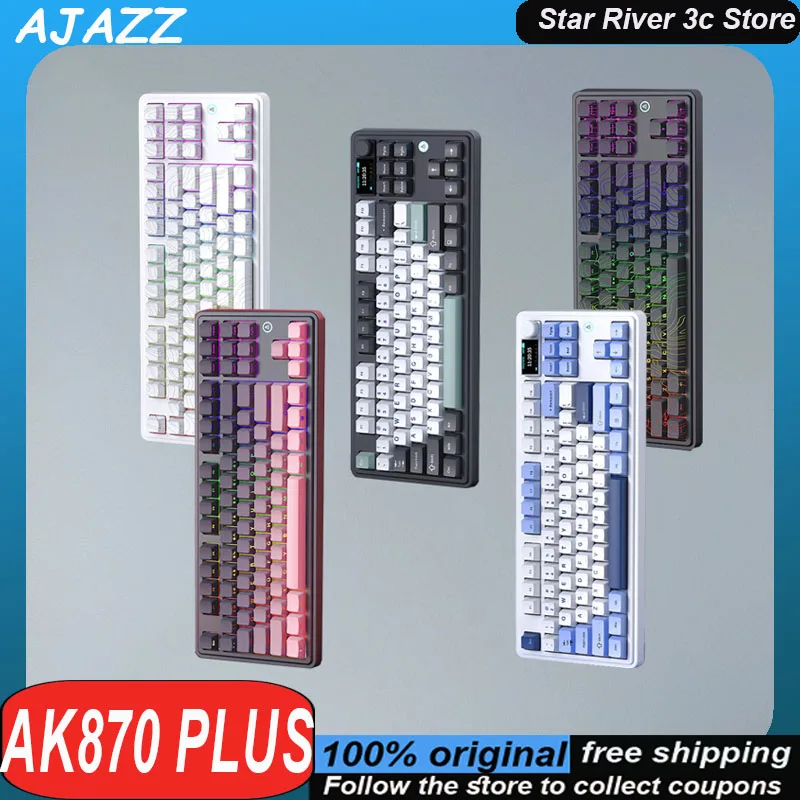 Ajazz Ak870 Plus Mechanical Keyboard Bluetooth 3mode Multi Functional Knob Tft Screen Long Battery Life Custom Gaming Keyboard