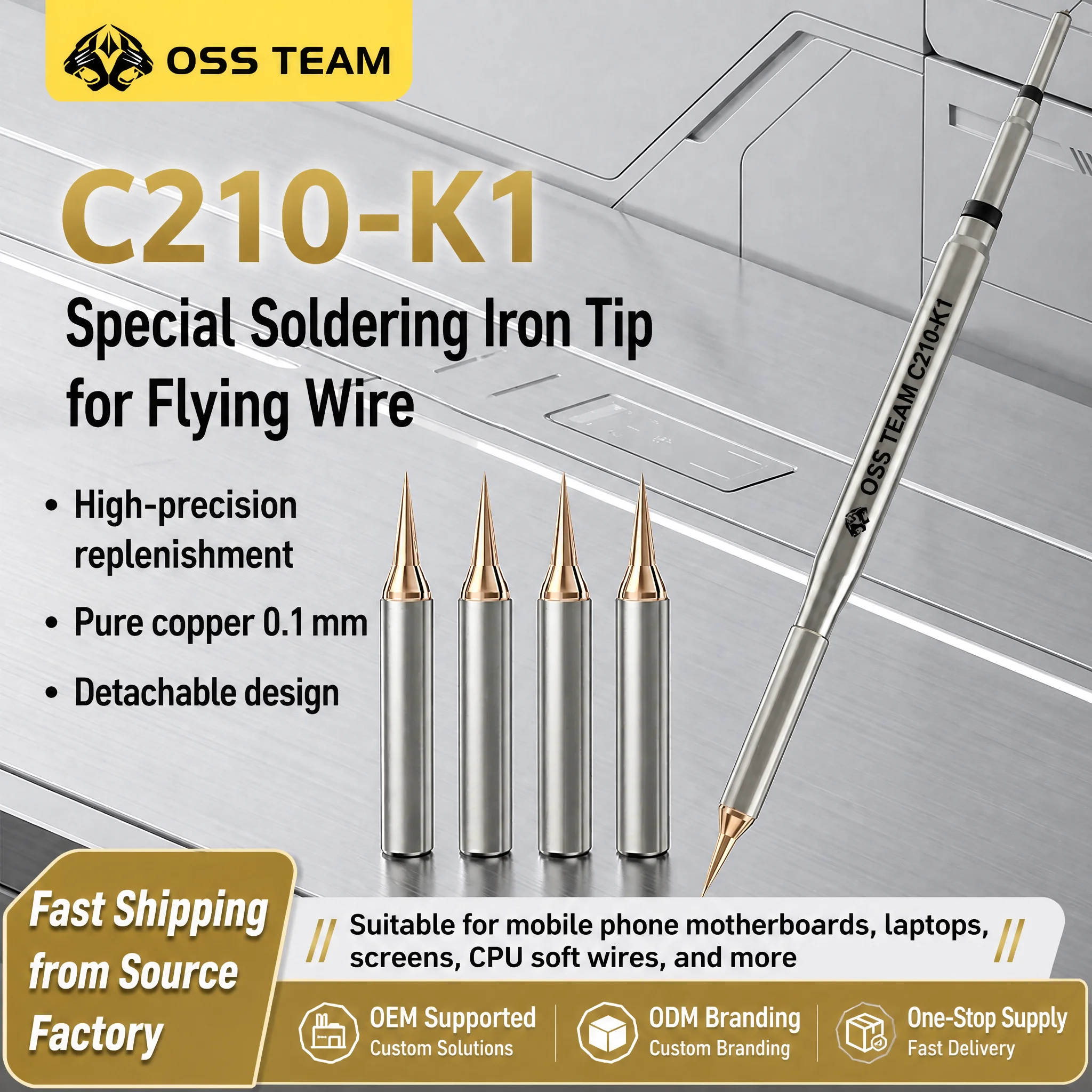OSS TEAM C210-K1 Fine 0.1mm Pure Copper Soldering Tip  for C210 Soldering Station Mobile Phone Motherboard Flying Wire Repair