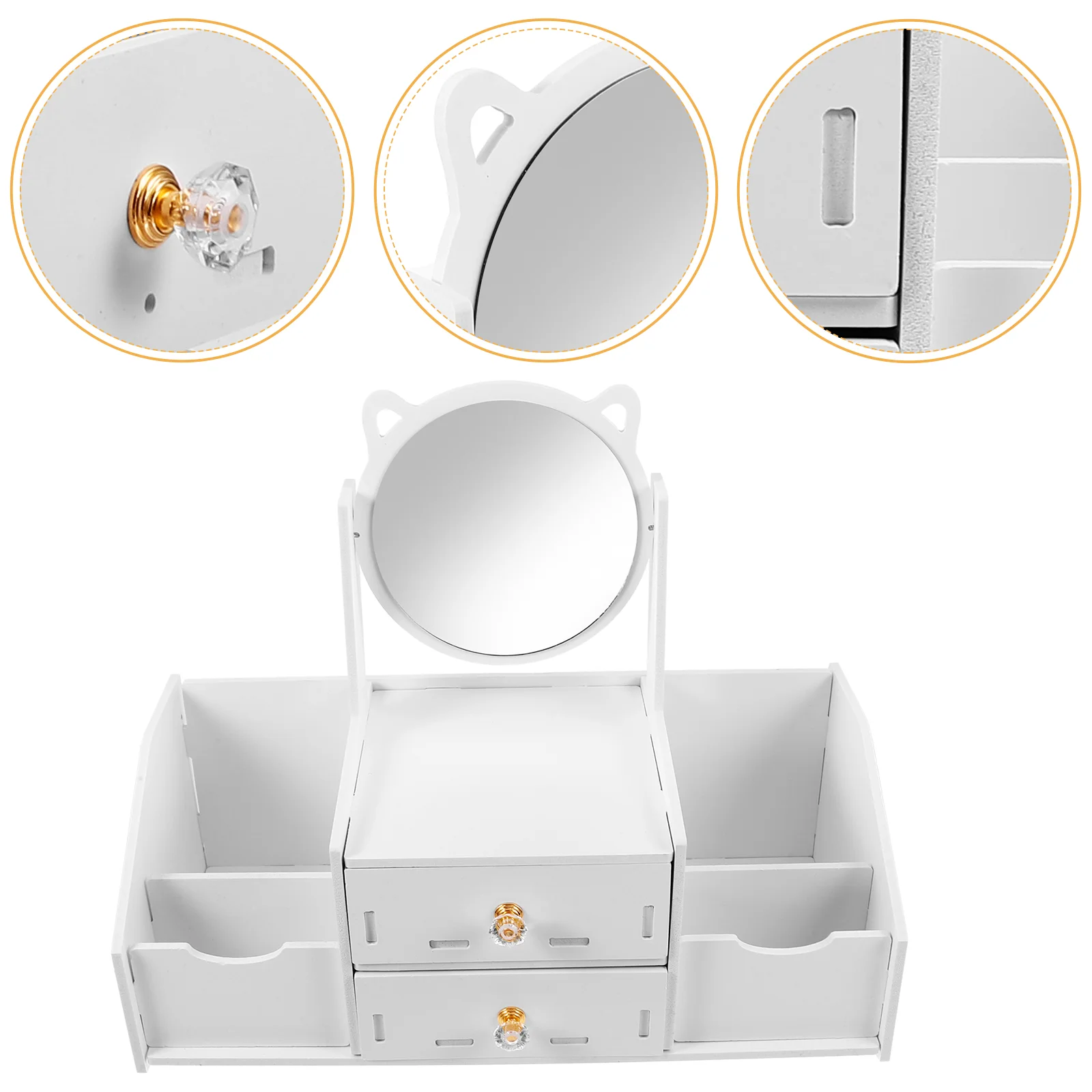 Caja de almacenamiento para tocador de baño, soporte de maquillaje, organizador de mesa, taburete de espejo de maquillaje, encimera de vidrio WPC