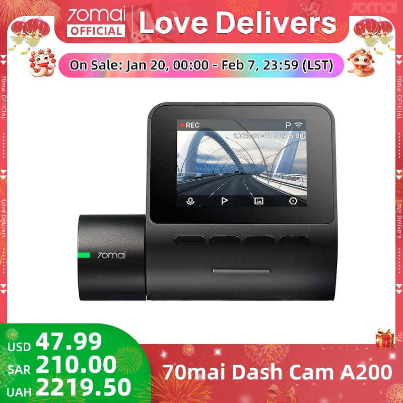 70mai Dash Cam A200 1080P 2'' IPS Screen Dual-channel Record 70mai Car DVR A200 24H Parking Monitor 130°FOV Night Vision