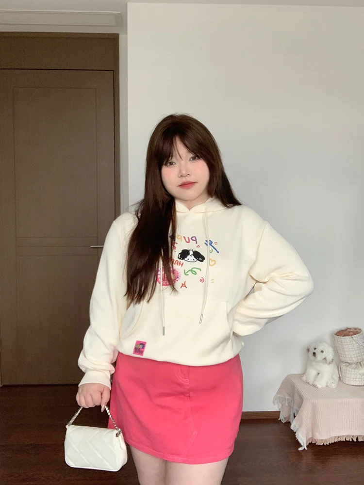 

Spring New Sle fiti Hoodie Pink Denim Skirt plus Size Women's Cotton Polyester Spandex Elastic Fiber Long Sve D...