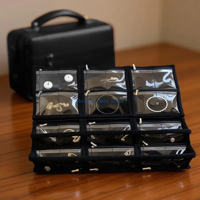 U90E 6 Layer Clear Viewing Jewelry Box For Women With Soft Flannel Lining And Secure Zippers Closure For Travel Gift