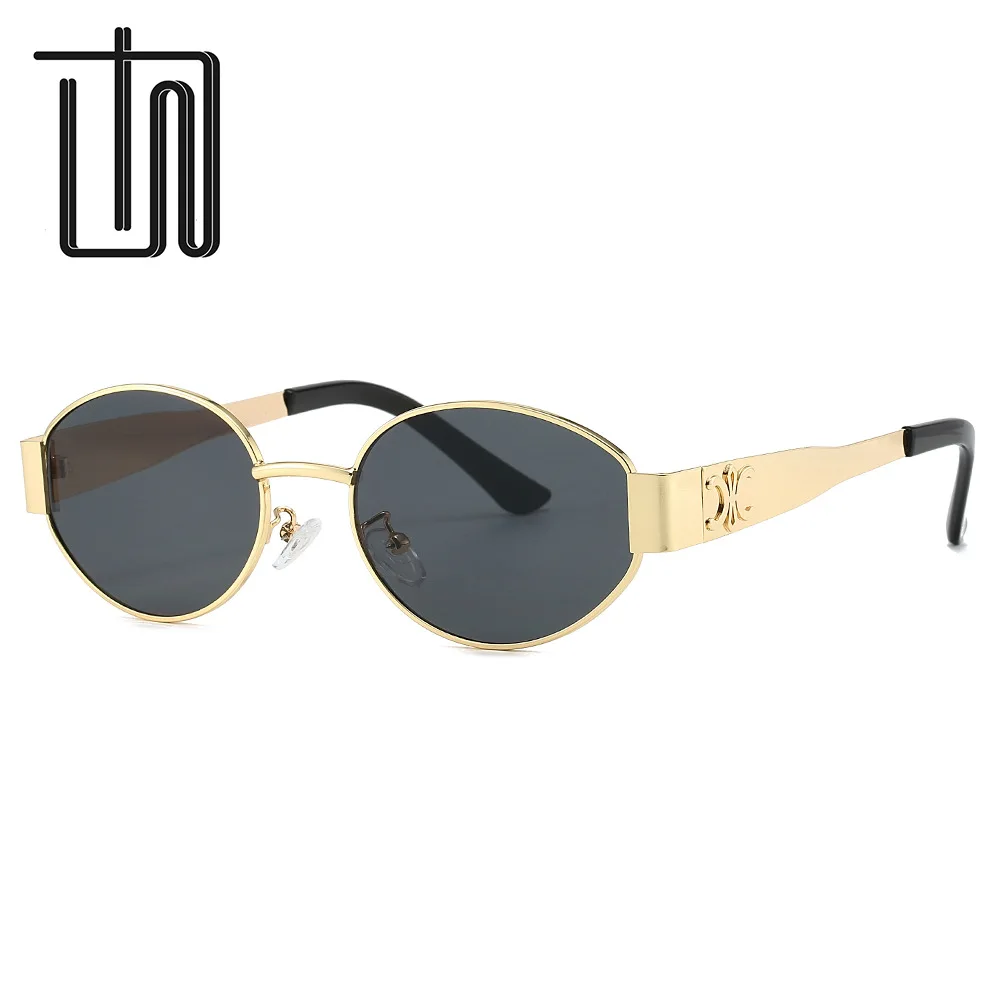 Classic Vintage Oval  Sunglasses New Elliptical Frame Metal Frame Personalized Sunglasses Outdoor Shades Uv400 Trendy Fancy Gift image 3