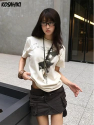 2024 Summer Harajuku Vintage Letter Print T-shirts Streetwear White Y2k Aesthetic Slim Tshirts Women Grunge Bottoming Simple Top