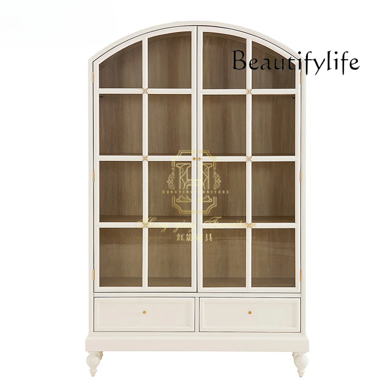 

American all solid wood dining side cabinet wine cabinet integrated against the wall kitchen living room cupboard log storage