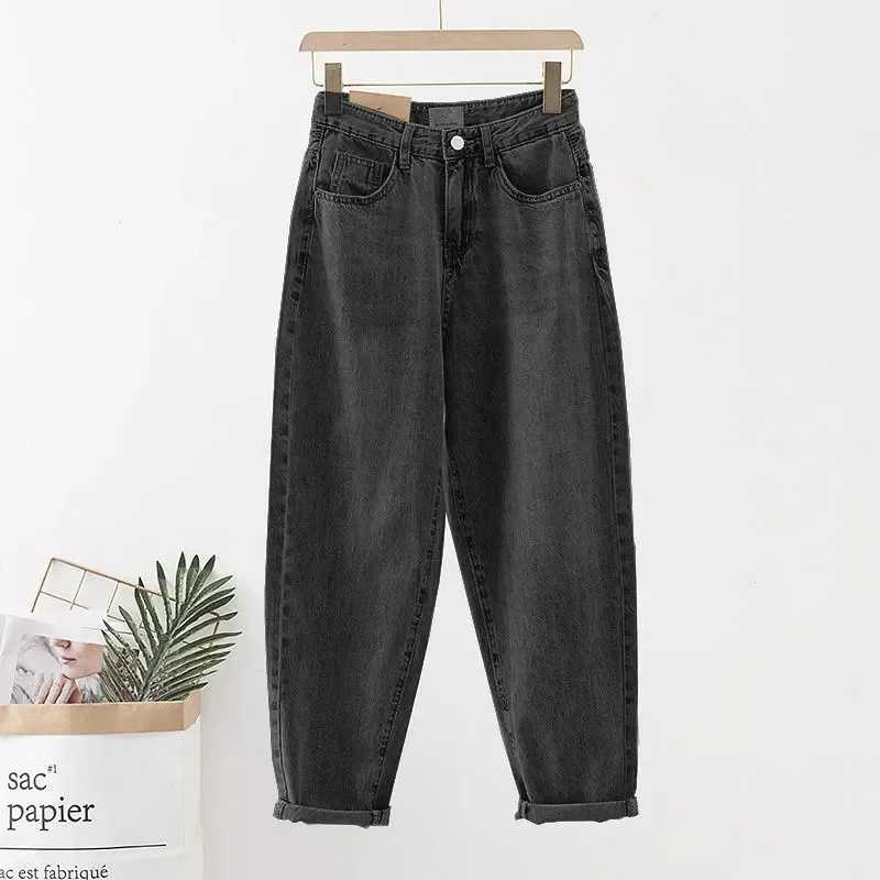 韓国ファッションハイウエストジーンズ女性服ストレッチストリートウェアハーレムパンツヴィンテージルーズだぶだぶのデニムジーンズ C472