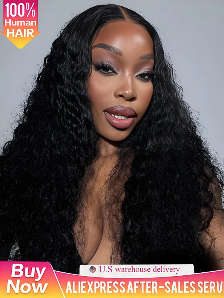 

250 Density Curly 13x6 HD Transparent Deep Wave Lace Front Wig Human Hair For Black Women 40 44 Inch Pre Plucked Brazilian Hair