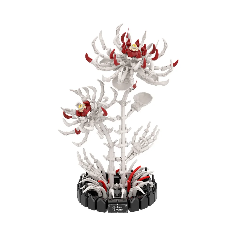 Gothic Red Spider Lily Building Blocks Kit Fingerbone Layered Petals Horror Skull Flower Desk Decor Bricks Toy Adult Gift