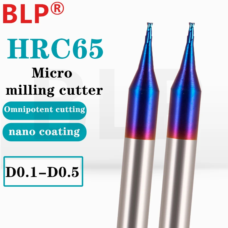 HRC65 2F Tungsten Steel Carbide Micro Diameter Nano Coating Flat Bottom/Ball Endmill Cutter CNC Mechanical Milling Tools