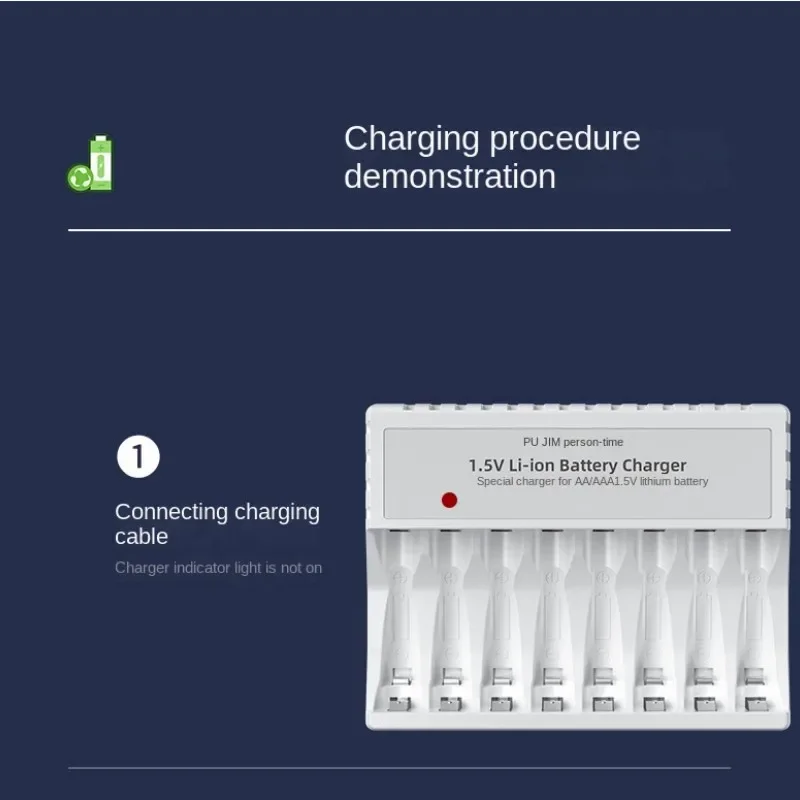 8 Slots USB Smart 1.5V Lithium Battery Charger for AA 1.5V Lithium Battery Large Capacity Rechargeable Li-ion Battery with Cable