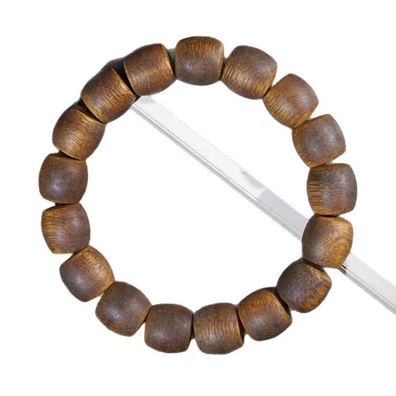 Chinese Lucky Yellow Qinan Agarwood Bracelet Unisex Straight Cut Wood Beads Prayer Mala Blessing Wealth Jewelry Collection Gift