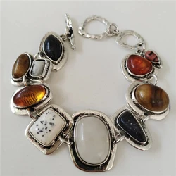 2026 New Indian Ethnic Vintage Resin Bracelets Women Trend Silver Plated Metal Hollow Link Charm Statement Bracelets Jewelry