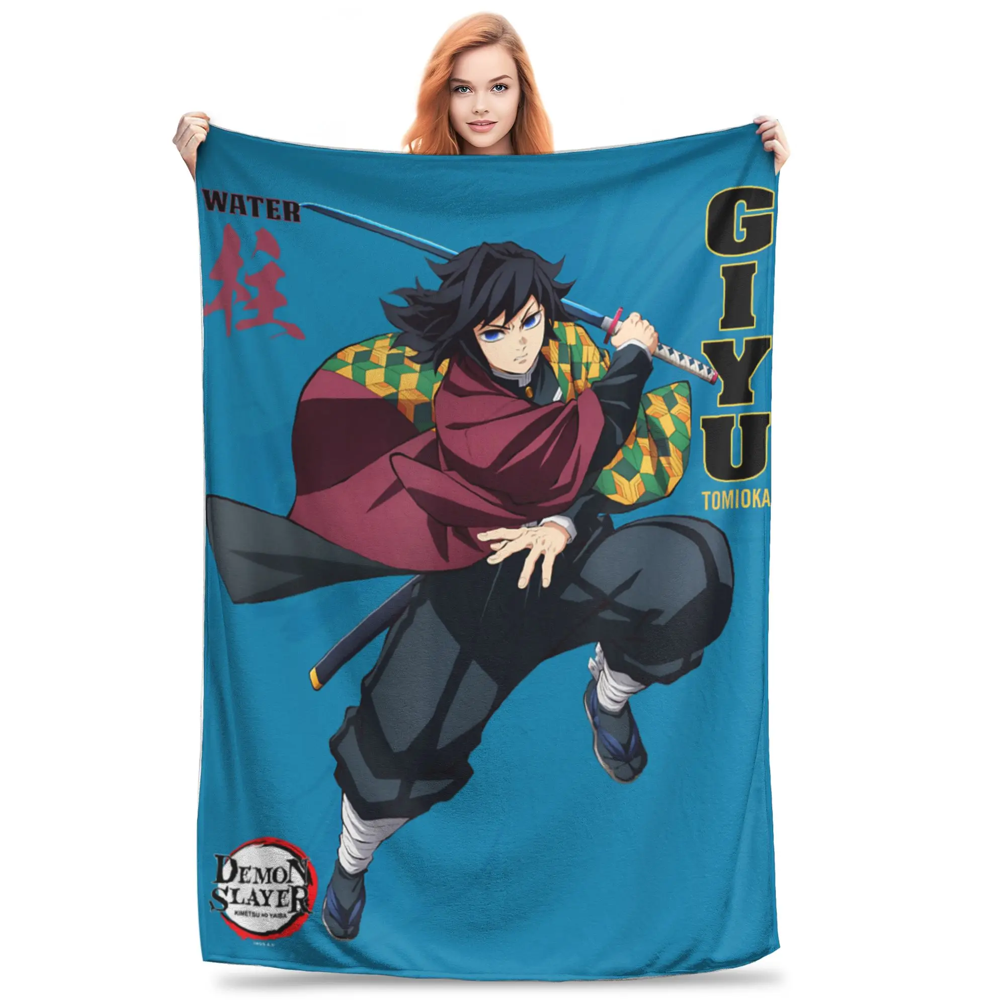 1PC Demon Slayers Infinity Castle Giyu Tomioka Water Art  Winter Blankets for Adults Bedding Home Interior Sofa Knee
