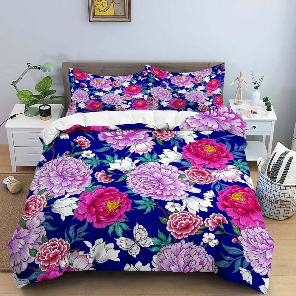Vintage Flower King Queen Duvet Cover Peony Sunflower Bedding Set Tropical Floral Quilt Cover Boho Polyester Comforter Cover