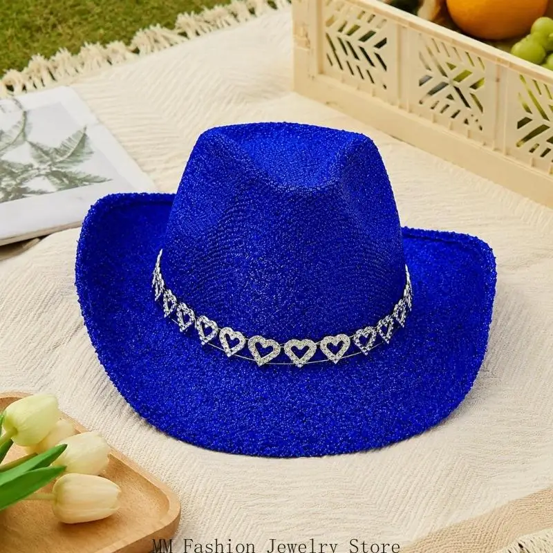 Shaped Western Hat with Glitter Powder for Adult Theme Party Outfit Enhancement D0UB