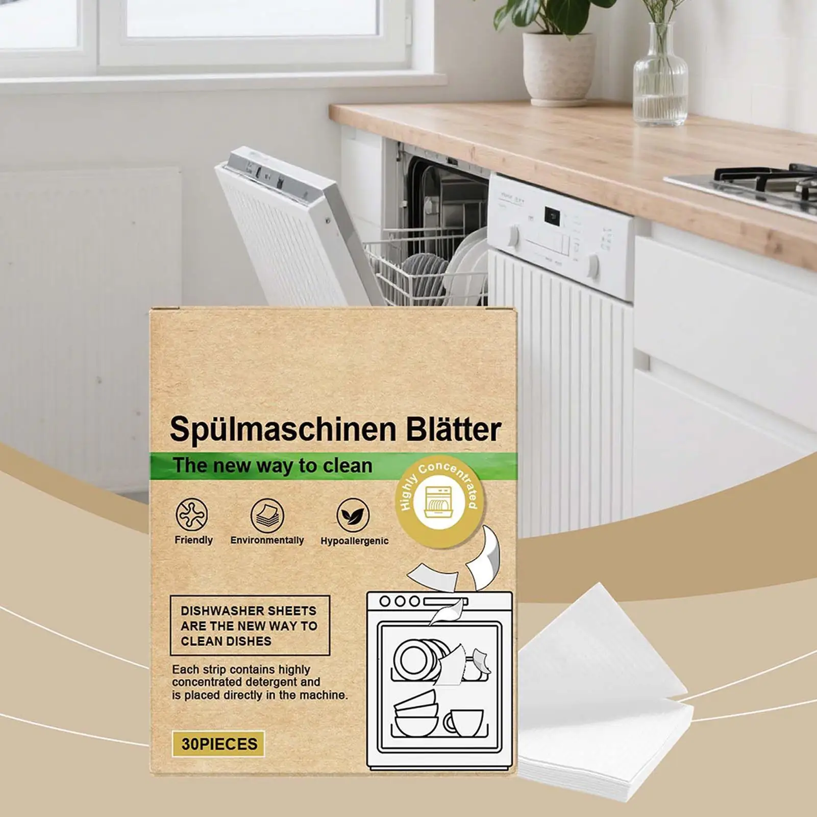 30pcs Eco-Friendly Dishwasher Detergent Sheets Natural Cleaning Strips Alternative To Gel Pods Tablets For universal Machines