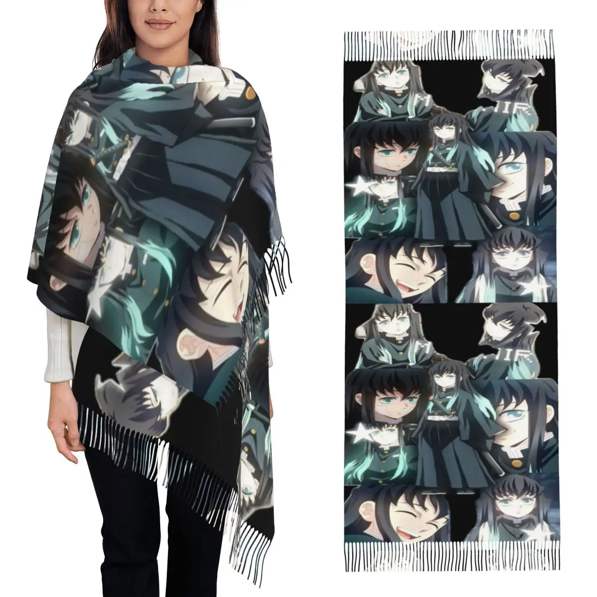 

Muichiro Tokito Scarf Tassel Scarves for Women Soft Warm Shawls and Wraps Large Fall Winter Shawl Wrap