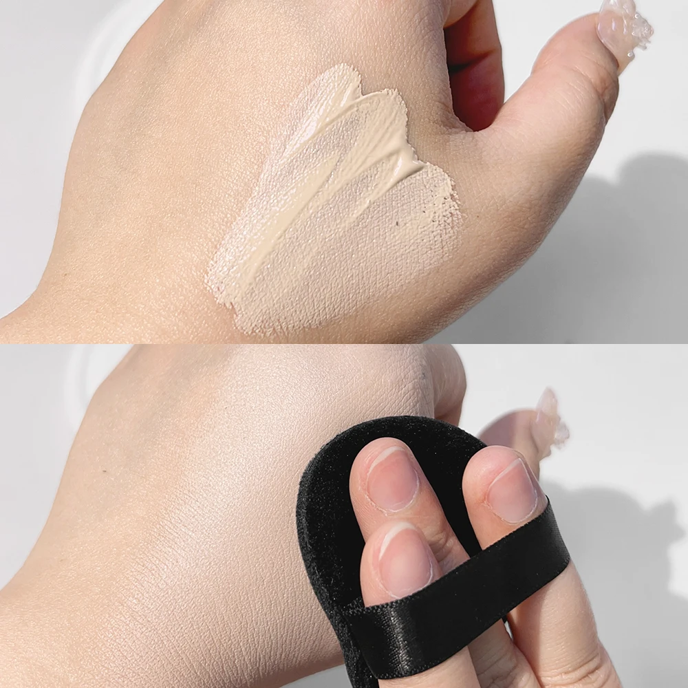 Soffi per cipria in velluto nero all'ingrosso con scatola Spugne per trucco Uso asciutto e bagnato Impostazione Tampone per cipria Blush BB Cream Fondotinta Soffio per trucco