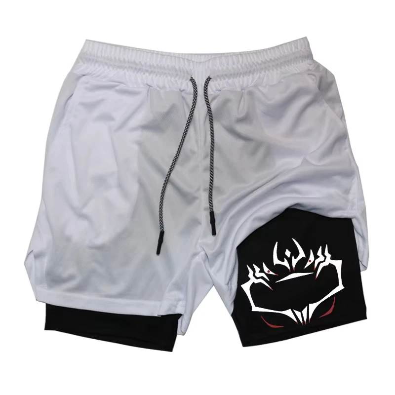 Men's 2-in-1 Athletic Shorts, High-Performance Printed Style for Gym Workouts & Running RL10012