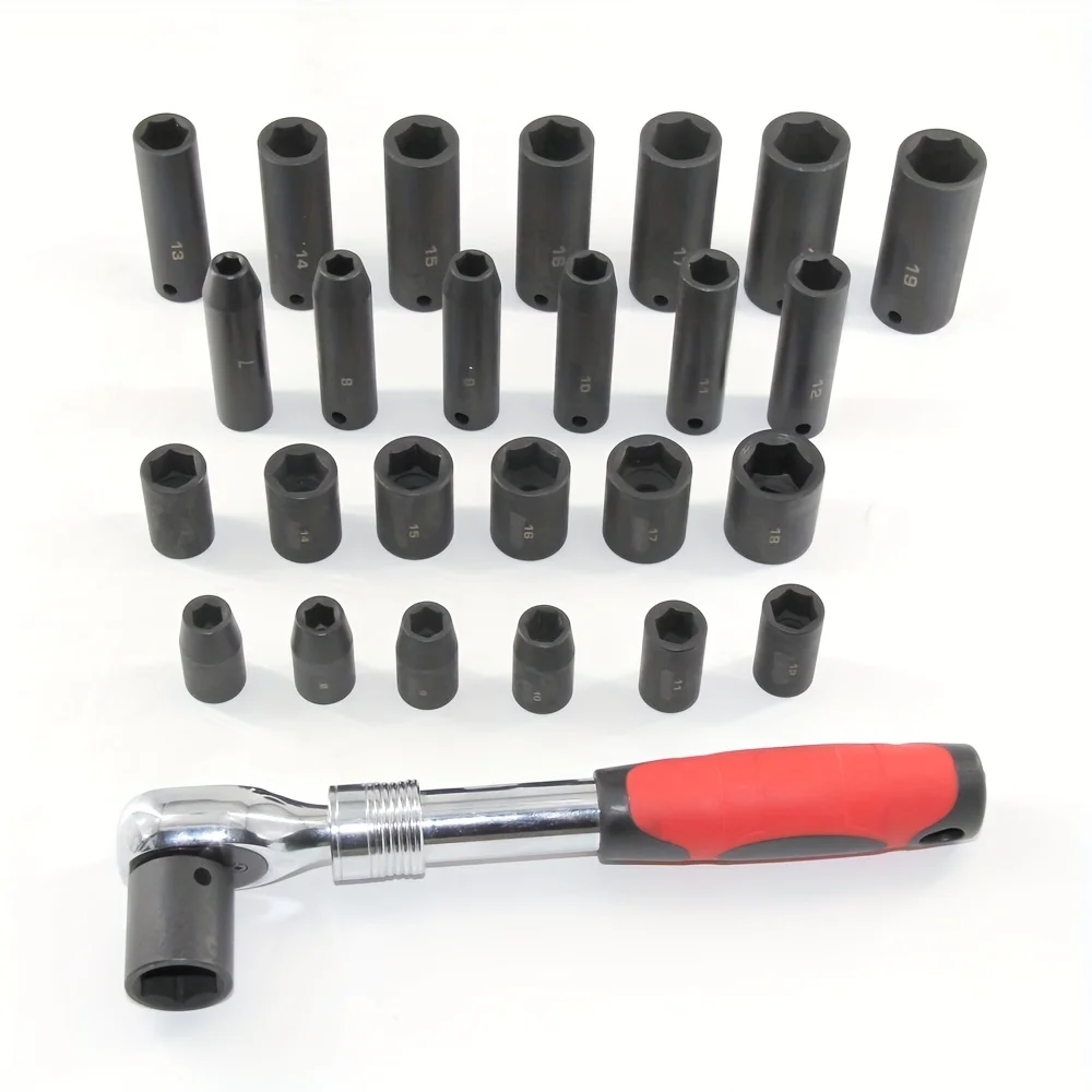 26 Pcs Impact Socket Set 3/8 Inch CRV Steel Deep and Standard Socket 6-Point Rugged Construction Metric 9mm To 30mm