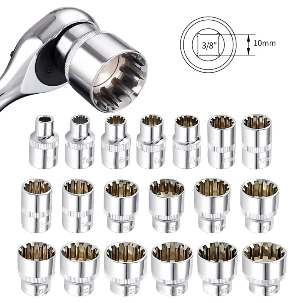 

Hand Tools Socket 12 Point Socket Bit 3/8\\\\\\\\\\\\\\\" Square Driver 6-24mm Ratchet Socket For Ratchet Wrench High Quality