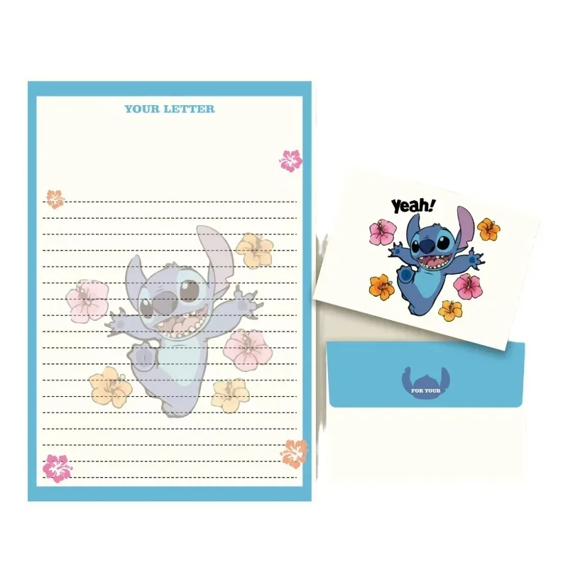 Kawaii Blue Big Ear Cartoon Stationery Set Letter Paper Envelope Greeting Card 4Pcs Cute Student Writing Paper Birthday Gift
