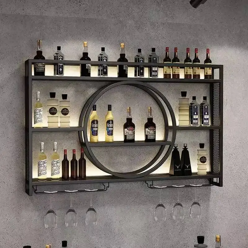 Varejo comercial pendurado armários de vinho fixado na parede cozinha adega canto rack vinho pátio industrial adega barzinho móveis