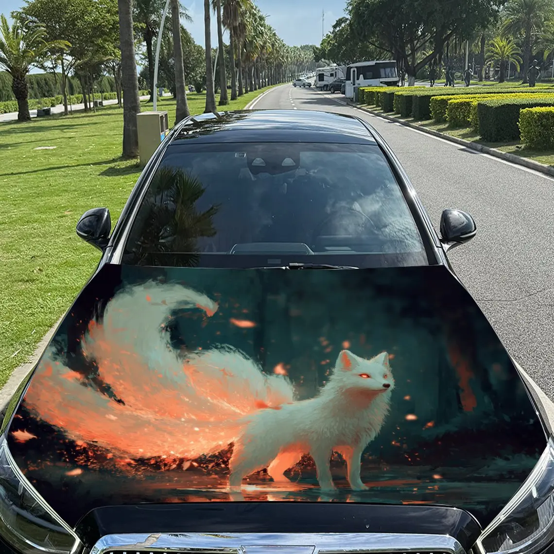 

Ослепительные наклейки на капот автомобиля с девятихвостовым принтом лисы, водонепроницаемые самоклеящиеся, устойчивые к царапинам, легко приклеиваемые, прочные.