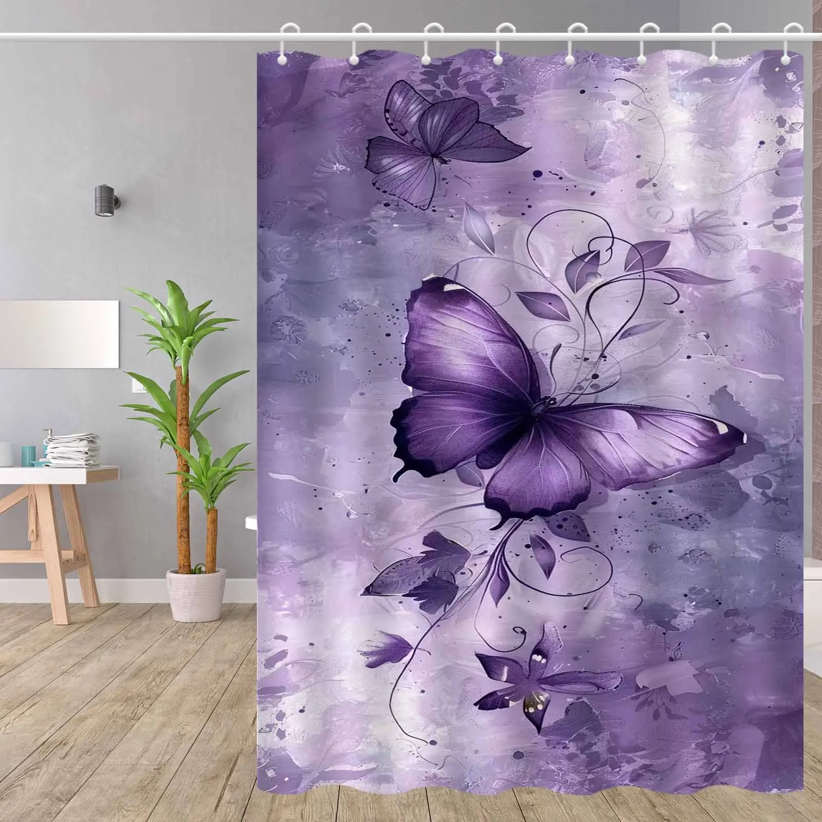 

Элегантная фиолетовая занавеска для душа с узором бабочки, высококачественный декор для ванной комнаты из полиэстера с крючками, можно стирать в машине, художественный дизайн