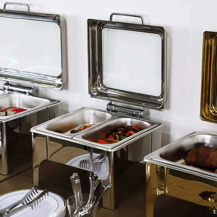 Stainless steel premium hydraulic hot pot set with large glass cover buffet stove food warmer