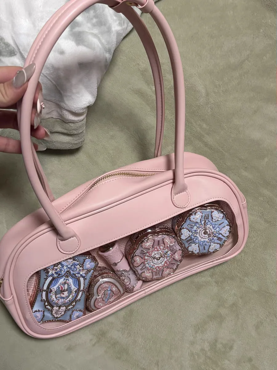 Flower knows new pink handbag/makeup bag, large capacity shoulder bag, underarm handle makeup bag