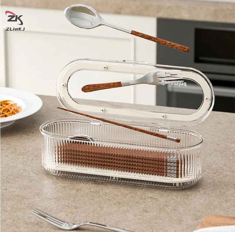 1Pcs Household Chopstick Box With Lid Dustproof Spoon Fork Cutlery Storage Box For Kitchen Restaurant 27*9*8cm