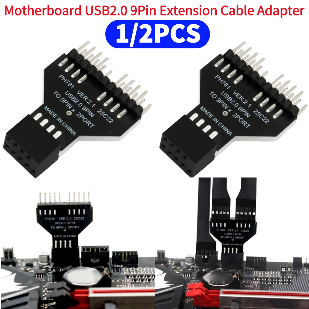 USB2.0 9 Pin To USB3.0 19Pin Conversion Adapter USB 2.0 Connector Motherboard USB2.0 9Pin Extension Cable Adapter 1 To 2 USB HUB