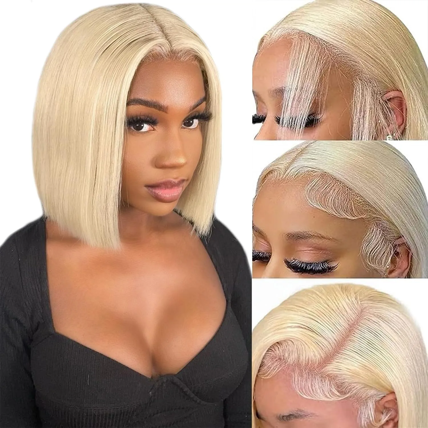 

Парик из 100% натуральных человеческих волос Remy, короткий боб, 13X4 HD 613, светлый блонд, с прозрачной кружевной основой, для женщин.