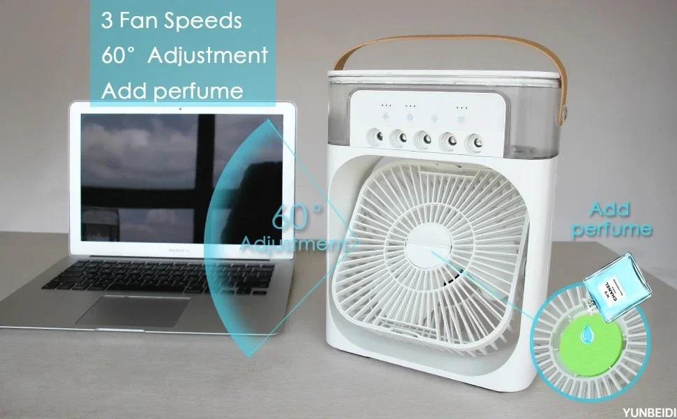 Portable 3-in-one Fan Air Conditioner with LED Light Humidifier and Timing Function Desktop Spray Fan for Home Office