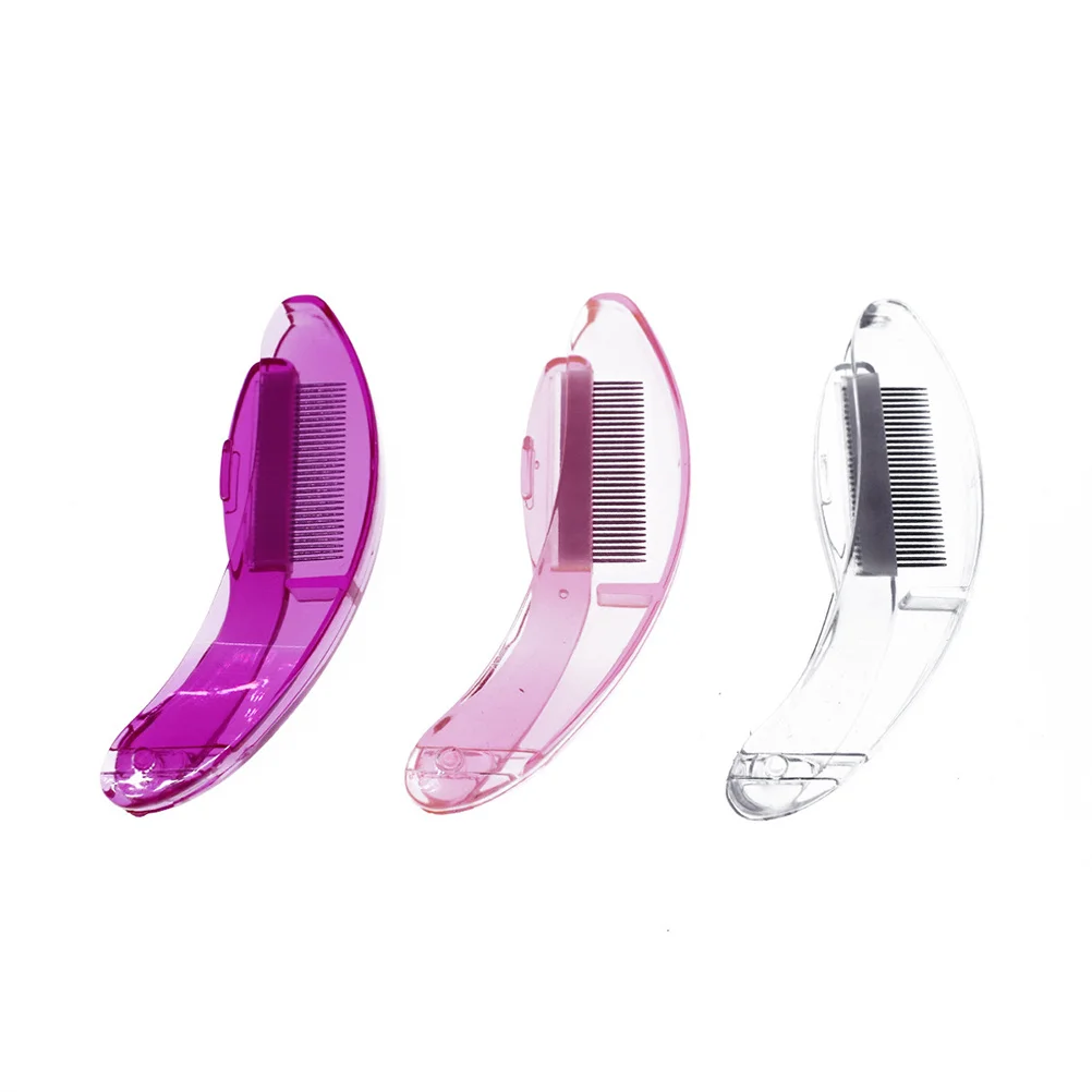 

1pcs Stainless Steel Needle Comb Folding Eyelash Brush Metal Teeth Plastic Handle Travel Beauty Tool For Lashes Brows Curved