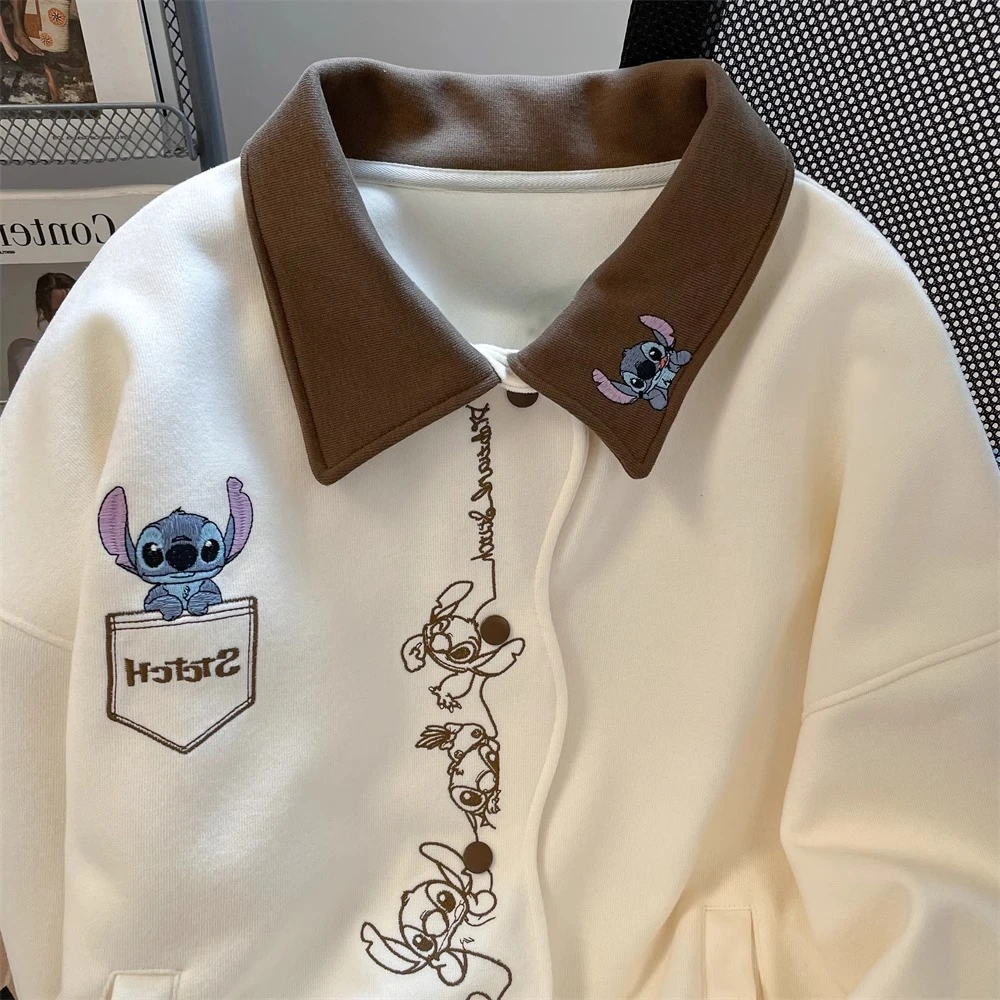 سترة ريترو ستيتش التطريز اللون كتلة التلبيب للنساء الربيع والخريف العلامة التجارية العصرية عارضة زوجين البلوز سترة #3