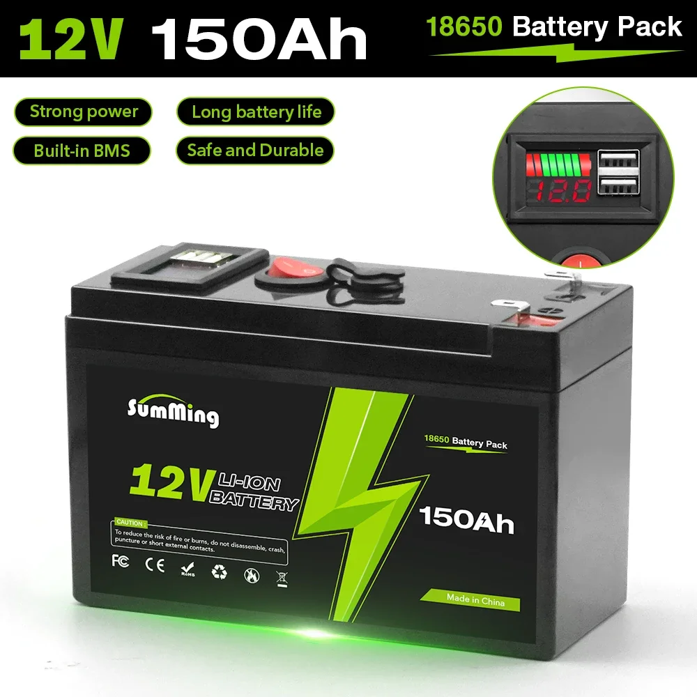 

12V 150Ah Lithium Rechargeable Battery 4000+Deep Cycle for Solar Power,UPS,Scooters,Power Wheels,Fish Finder,Built-in 150A BMS