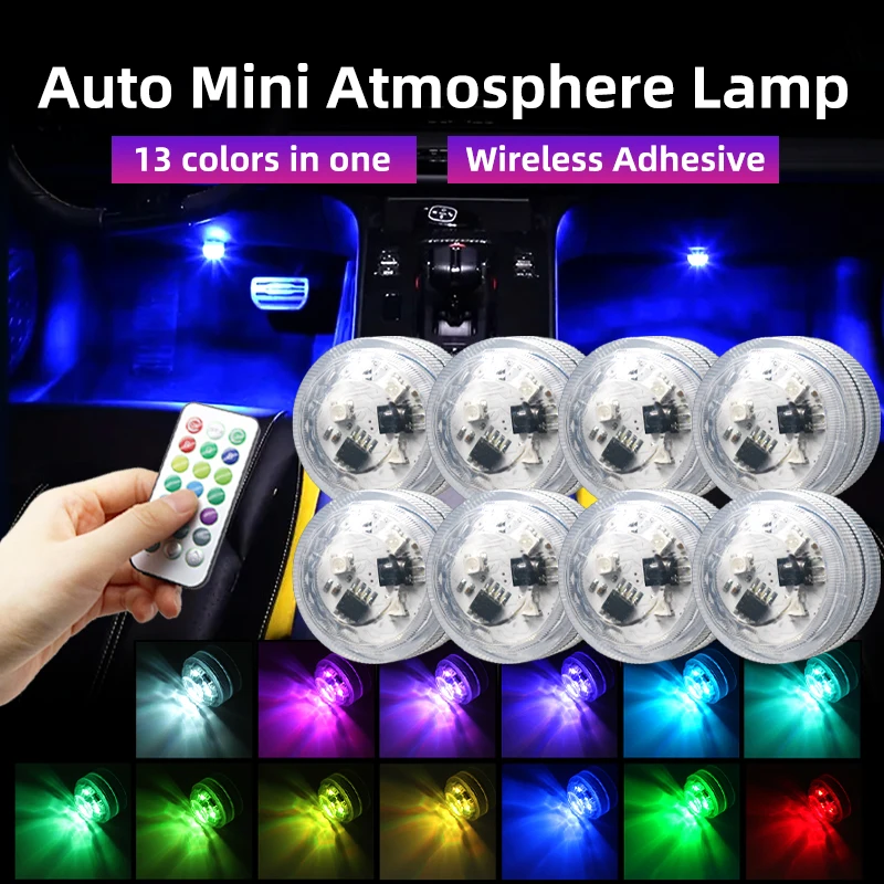 Kabellose LED-Autoinnenraumbeleuchtung mit Fernbedienung 13 Farben Diamant-Tauchlicht Auto-Dach- & Fußraum-Atmosphärenlampe Deko – Detail 1