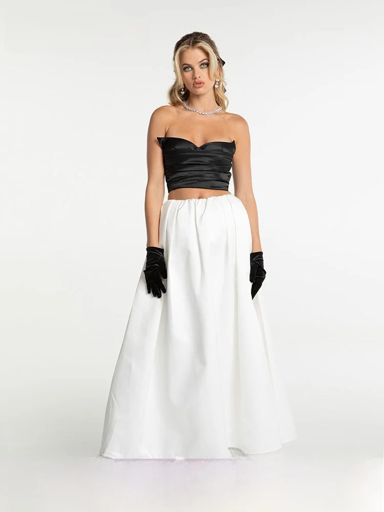 

Nana Jacqueline Satin Ear Set Women's Retro Sexy Pleated Short Top Umbrella Skirt Fashion Set Polyester Fiber 25-35 Years...