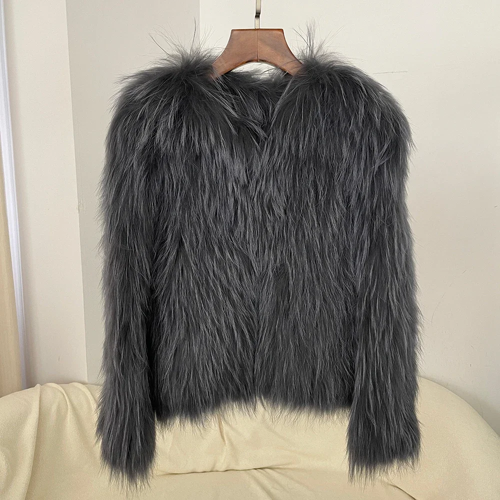 OFTBUY Double-sided Fashion Thickened Woven Fur Coat 2024 Autumn Winter New Natural Raccoon Fur Jacket Warm Fur Jacket Women