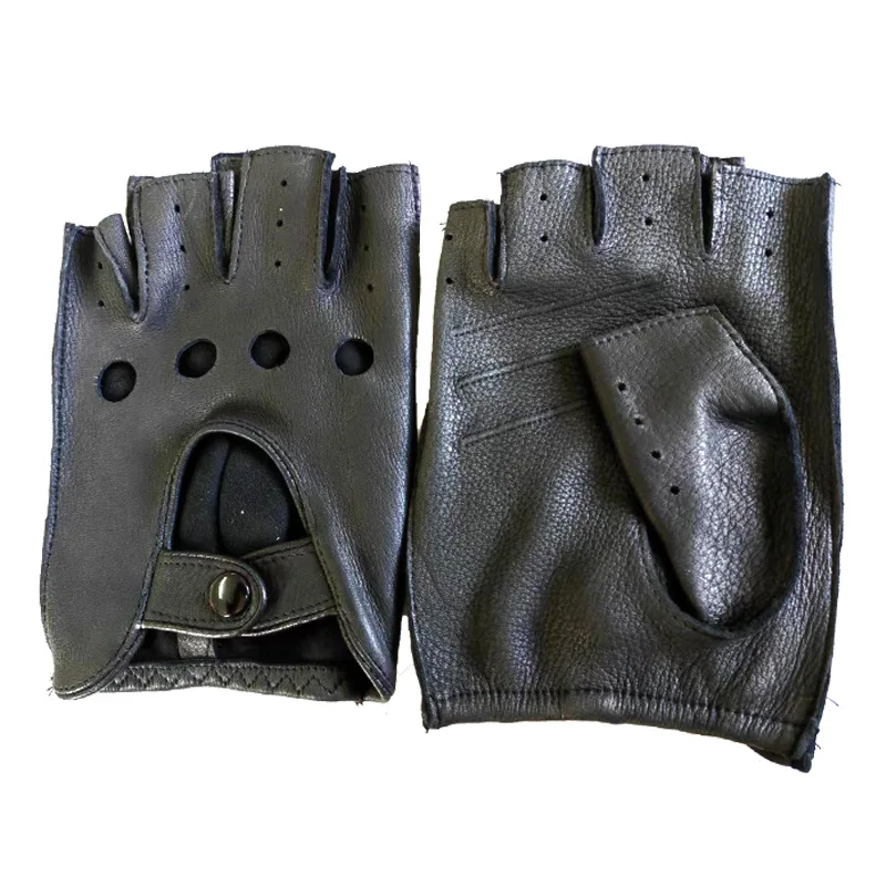 

Genuine Leather Gloves with Half Finger Breathable Retro Motorcycle Wear Resistant Fitness Outdoor Motorcycle Riding Gloves