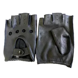 Genuine Leather Gloves with Half Finger Breathable Retro Motorcycle Wear Resistant Fitness Outdoor Motorcycle Riding Gloves