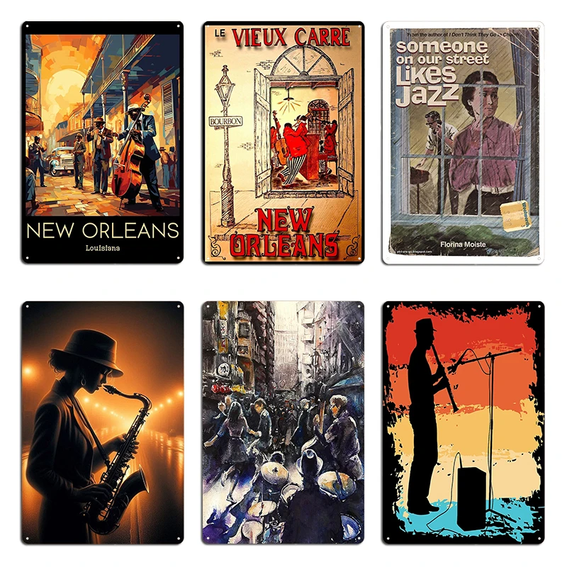 

Street Jazz Metal Sign Cave Pub Wall Plaque Club Home Vintage New Orleans Jazz Tin Sign Poster