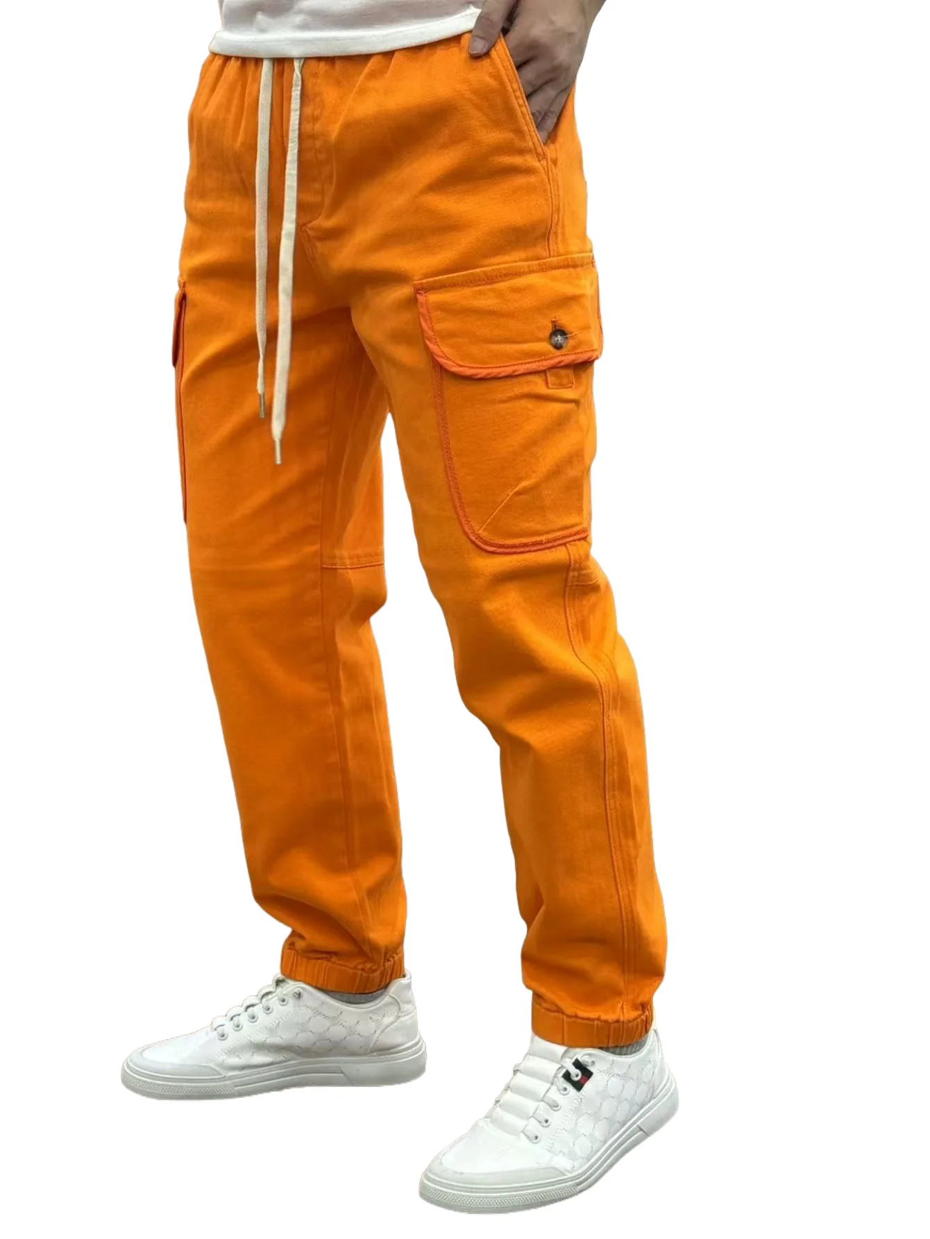 

Мужские брюки KING JEANS с эластичным поясом и шнурком для выступающих ног, дизайн с несколькими карманами в стиле хип-хоп, мотоциклетный стиль