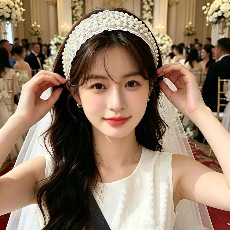 

Lace Pearl Headband French Retro High-End Feel High Skull Versatile Stylish Hair Accessory Internet Famous